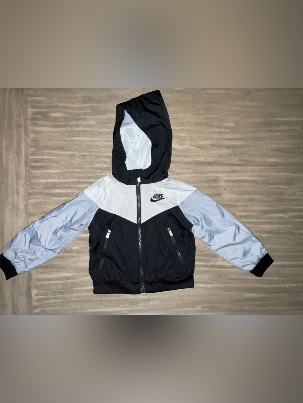 Nike Black and Light Gray Hooded Kids Windbreaker Jacket